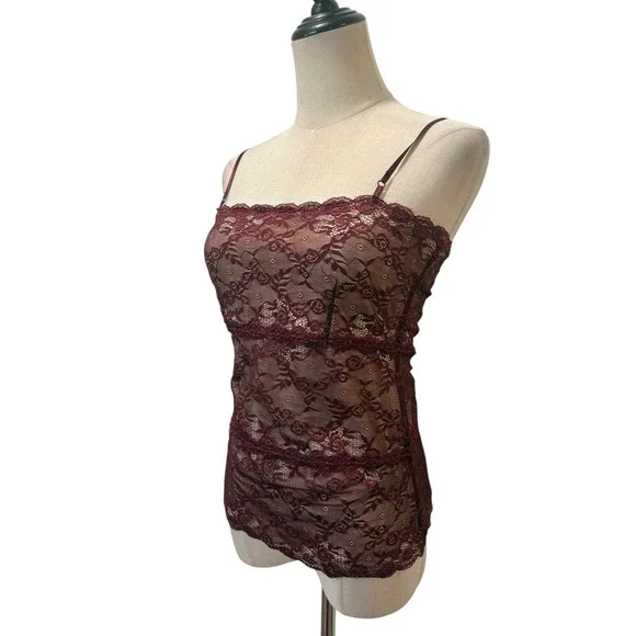 Vtg The Limited Lace Tank Top Camisole Sz S Burgundy Whimsigoth Grunge Fairy - Picture 3 of 4